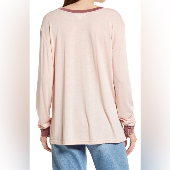 TREASURE & BOND Nordstrom Ringer T Shirt Long Sleeve Pink Smoke Red NWT - Picture 4 of 9